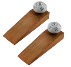 2 Pieces Grey Floral Crackle Ceramic Wooden Door Stopper